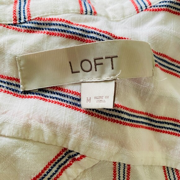 LOFT Womens Button Up Striped Long Sleeve Lightweight Rayon Blouse Top Sz M - Picture 6 of 6